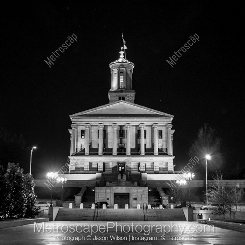 Framed Black and White Print of The Tennessee State Capitol Building from Victory Park