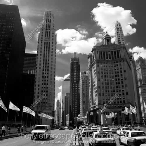 Taxi Cabs Clog the Southbound Lanes of the Michigan Avenue Bridge