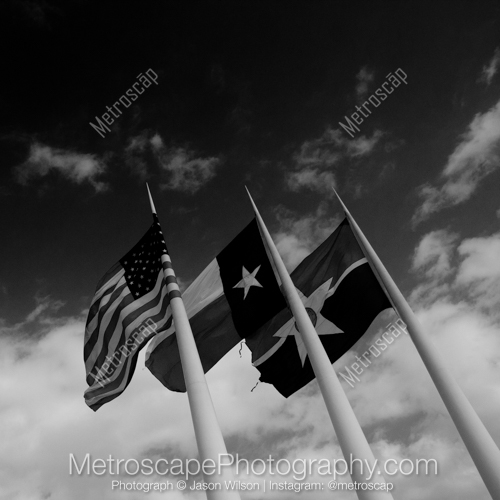 Huge American Texas and Dallas Flags at Dallas City Hall