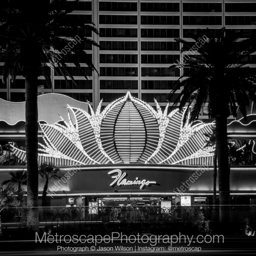 The Main Entrance to the Flamingo Hotel and Casino Flanked by Palm Trees