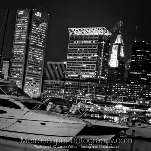 The Baltimore Skyline Featuring the Legg Mason Building and Inner Harbor Boats