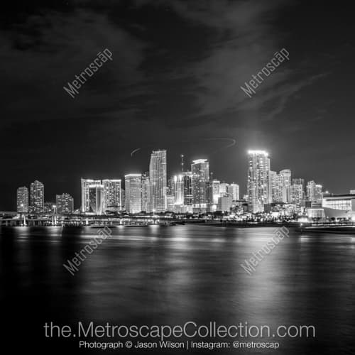 The Miami Skyline at Night from the MacArthur Causeway