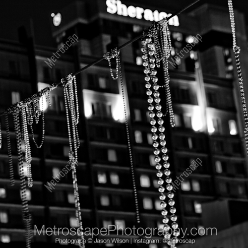Beads Hang above Bourbon Street in the French Quarter
