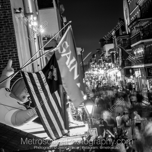 Saints Flag Hang above Bourbon Street