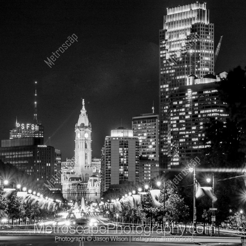 Looking Down Ben Franklin Parkway at Philadelphia City Hall
