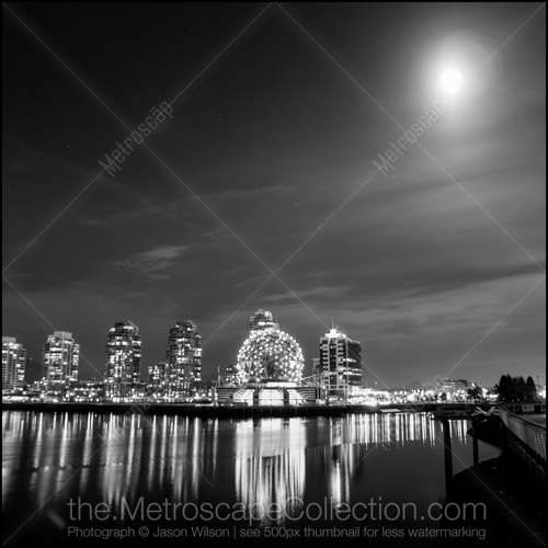 The Moon Illuminates the TELUS Science World Dome at Night