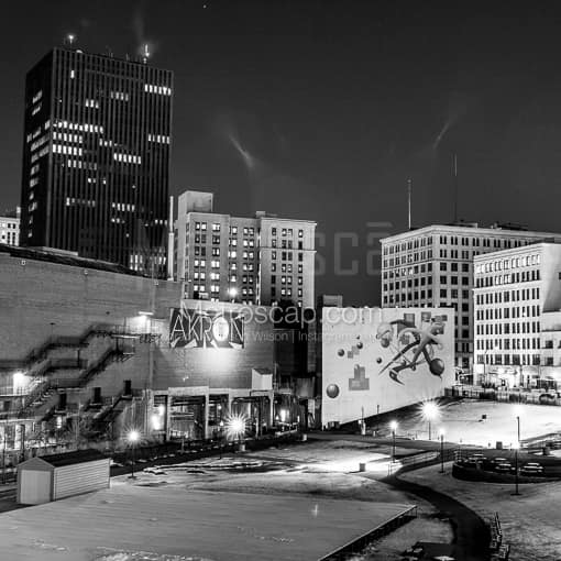 Matte Black MDF Framed Black and White Akron Photograph: Lock 3 Park in a Square Matte Black MDF Frame