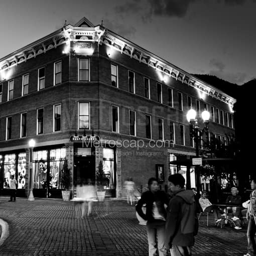 Matte Black MDF Framed Black and White Aspen Photograph: The Ralph Lauren Store in Aspen Colorado in a Square Matte Black MDF Frame