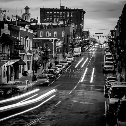Matte Black MDF Framed Black and White Athens Photograph: Court Street on Ohio University Campus in Athens Ohio in a Square Matte Black MDF Frame
