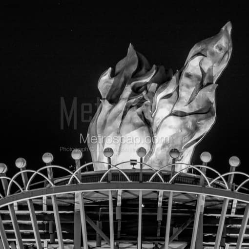 Matte Black MDF Framed Black and White Atlanta Photograph: The Olympic Flame off I-75 in a Square Matte Black MDF Frame