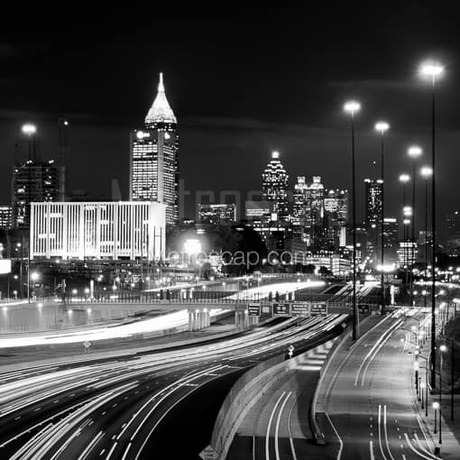 Matte Black MDF Framed Black and White Atlanta Photograph: The Atlanta Skyline from 17th in a Square Matte Black MDF Frame