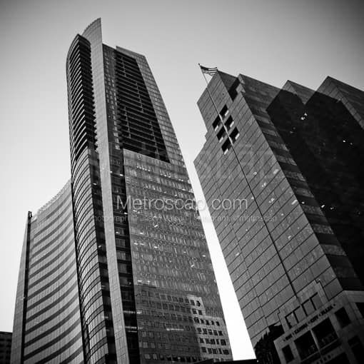 Matte Black MDF Framed Black and White Atlanta Photograph: The Buckhead Skyline Buildings in a Square Matte Black MDF Frame
