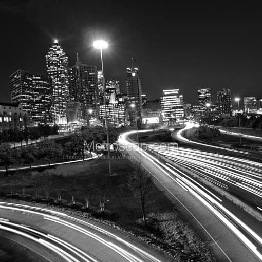 Matte Black MDF Framed Black and White Atlanta Photograph: The Atlanta Skyline from a Spring Street Parking Garage in a Square Matte Black MDF Frame