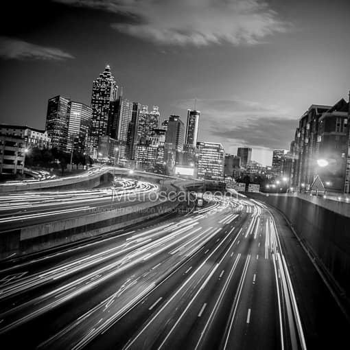 Matte Black MDF Framed Black and White Atlanta Photograph: The Downtown Atlanta Skyline from North Ave in a Square Matte Black MDF Frame