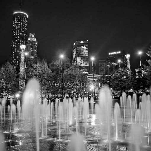 Matte Black MDF Framed Black and White Atlanta Photograph: The Atlanta Skyline from Centennial Olympic Park in a Square Matte Black MDF Frame