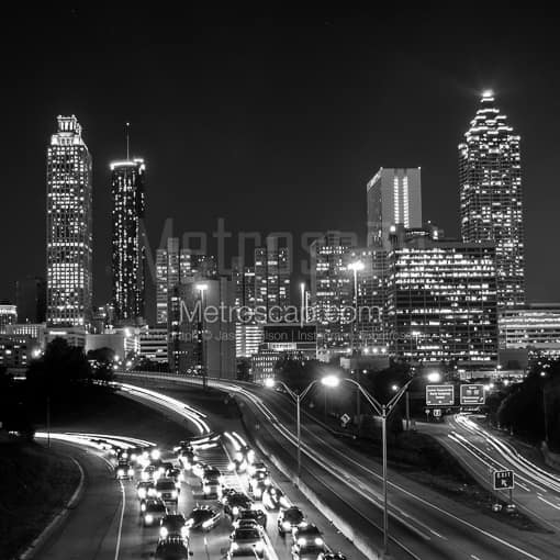 Matte Black MDF Framed Black and White Atlanta Photograph: The Atlanta Skyline from Jackson Street Above Freedom Parkway in a Square Matte Black MDF Frame