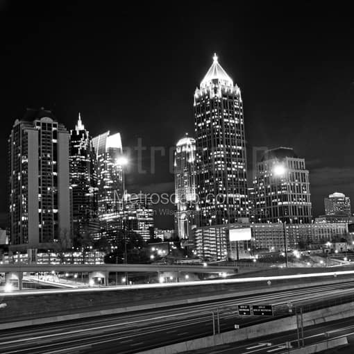 Matte Black MDF Framed Black and White Atlanta Photograph: The Midtown Atlanta Skyline in a Square Matte Black MDF Frame