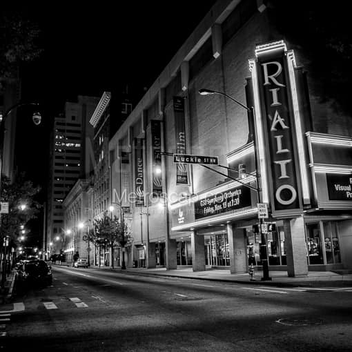 The Rialto Theater off Luckie black and white Photography