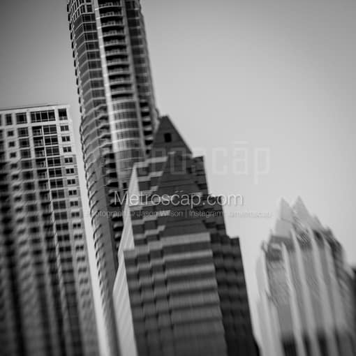 Matte Black MDF Framed Black and White Austin Photograph: 100 Congress Ave Building in a Square Matte Black MDF Frame