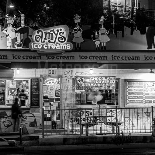 Matte Black MDF Framed Black and White Austin Photograph: Amys Ice Creams in SoCo in a Square Matte Black MDF Frame