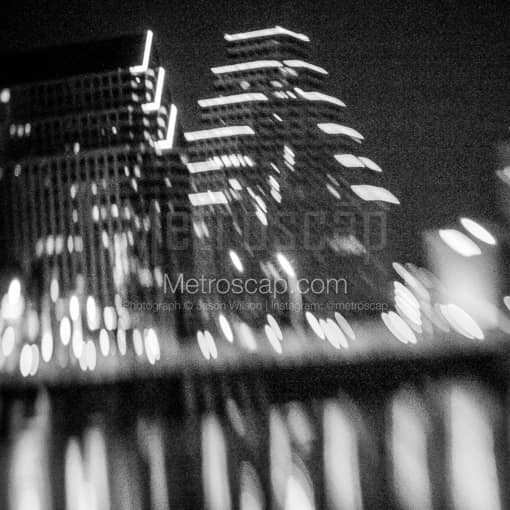 Matte Black MDF Framed Black and White Austin Photograph: A Blurry Shot of One Congress Plaza Building in a Square Matte Black MDF Frame
