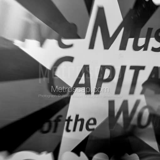 Matte Black MDF Framed Black and White Austin Photograph: The Live Music Capital of the World in a Square Matte Black MDF Frame