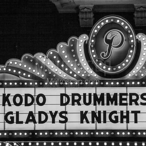 Matte Black MDF Framed Black and White Austin Photograph: The Marquee of the Paramount Theater in a Square Matte Black MDF Frame