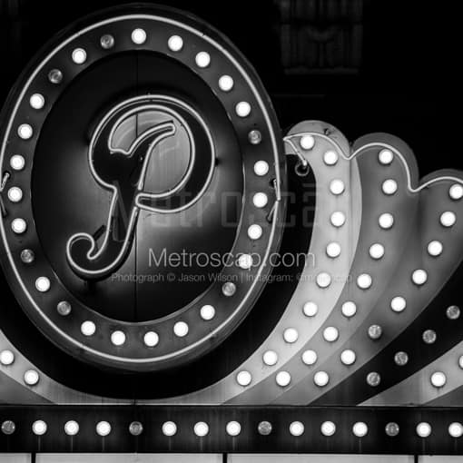 Matte Black MDF Framed Black and White Austin Photograph: The Paramount Theater Sign in a Square Matte Black MDF Frame