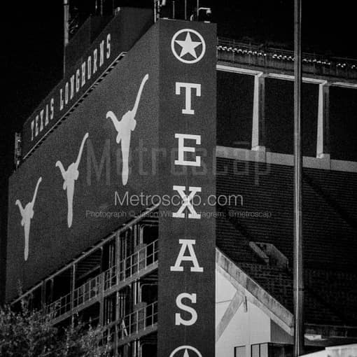 Matte Black MDF Framed Black and White Austin Photograph: Texas Memorial Stadium in a Square Matte Black MDF Frame