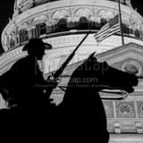 Texas Ranger Statue With Texas Statehouse Behind Black and White Square Texas Ranger Statue With Texas Statehouse Behind black and white