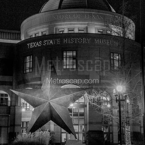 Matte Black MDF Framed Black and White Austin Photograph: The Texas State History Museum in a Square Matte Black MDF Frame