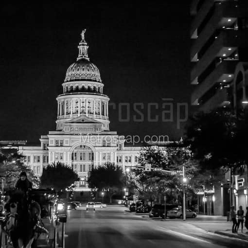 Matte Black MDF Framed Black and White Austin Photograph: The Texas Statehouse from Congress Avenue in a Square Matte Black MDF Frame