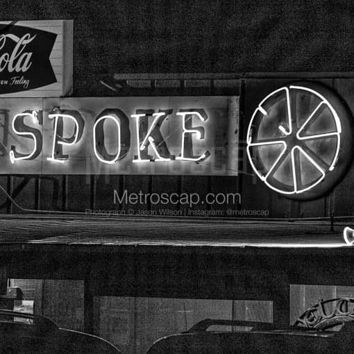 Matte Black MDF Framed Black and White Austin Photograph: Austin\'s Legendary Broken Spoke in a Square Matte Black MDF Frame
