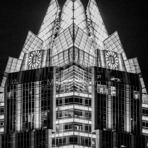 Matte Black MDF Framed Black and White Austin Photograph: The Top of the Frost Bank Building in a Square Matte Black MDF Frame
