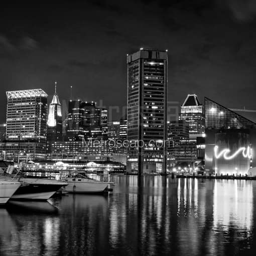 Matte Black MDF Framed Black and White Baltimore Photograph: The Baltimore Aquarium on the Inner Harbor in a Square Matte Black MDF Frame