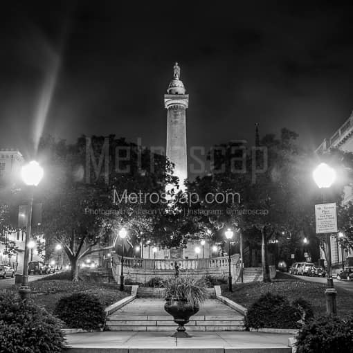 Matte Black MDF Framed Black and White Baltimore Photograph: The Baltimore Washington Monument in a Square Matte Black MDF Frame