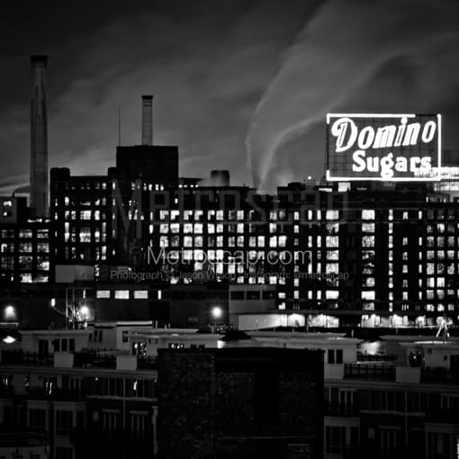Matte Black MDF Framed Black and White Baltimore Photograph: The Domino Sugars Factory as seen from Federal Hill in a Square Matte Black MDF Frame