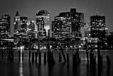 Boston Skyline Dusk Black and White Horizontal Boston Skyline Dusk black and white