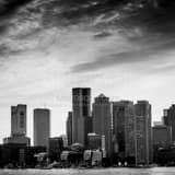 Boston Skyline Dusk Black and White Square Boston Skyline Dusk black and white