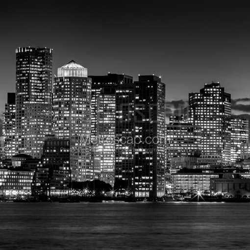 Matte Black MDF Framed Black and White Boston Photograph: The Boston Skyline feature the Exchange Place Building in a Square Matte Black MDF Frame