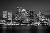 Boston Skyline Night Black and White Horizontal Boston Skyline Night black and white
