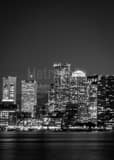Boston Skyline Night Black and White Vertical Boston Skyline Night black and white