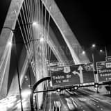 Bunker Hill Bridge Night Traffic Black and White Square Bunker Hill Bridge Night Traffic black and white