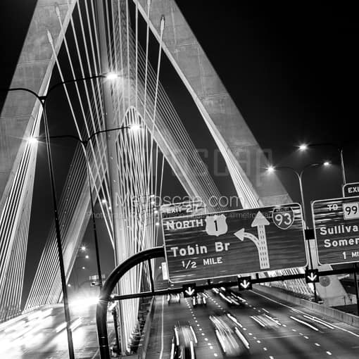 Matte Black MDF Framed Black and White Boston Photograph: Floating Above the Bunker Hill Bridge in a Square Matte Black MDF Frame
