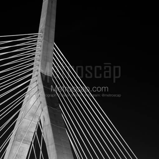 Matte Black MDF Framed Black and White Boston Photograph: The North Spire of the Bunker Hill Bridge in a Square Matte Black MDF Frame