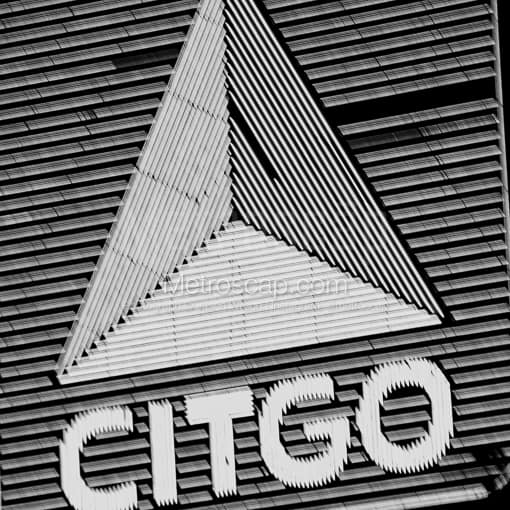 Matte Black MDF Framed Black and White Boston Photograph: The Citgo Sign in a Square Matte Black MDF Frame