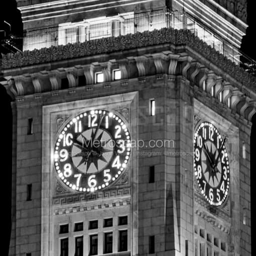 Matte Black MDF Framed Black and White Boston Photograph: The Clock Face on the Custom House Tower in a Square Matte Black MDF Frame