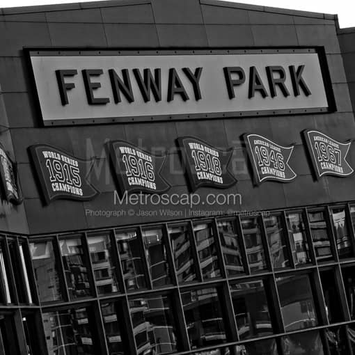Matte Black MDF Framed Black and White Boston Photograph: Fenway Park in a Square Matte Black MDF Frame