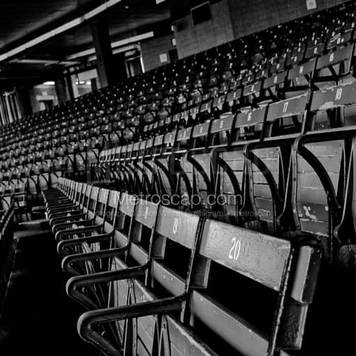 Matte Black MDF Framed Black and White Boston Photograph: Fenway Park Bleachers in a Square Matte Black MDF Frame