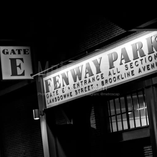 Matte Black MDF Framed Black and White Boston Photograph: Fenway Park Gate E Entrance in a Square Matte Black MDF Frame